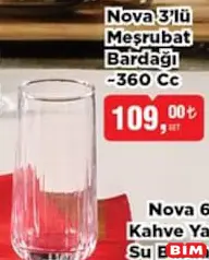 PAŞABAHÇE NOVA 3'LÜ MEŞRUBAT BARDAĞI